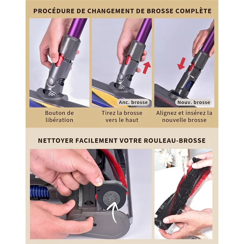 【ABODE】Replacement Brush Head For Dyson V7, V8 V10, V11 V15 Floor Brush With LED Green Light Vacuum Cleaner Parts