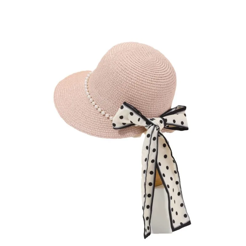 

Straw Hat Female Sunshade Summer Seaside 2024 Holiday Vacation Straw Hat Big Brim Breathable Sun Protection Pearl Bow Straw Hat