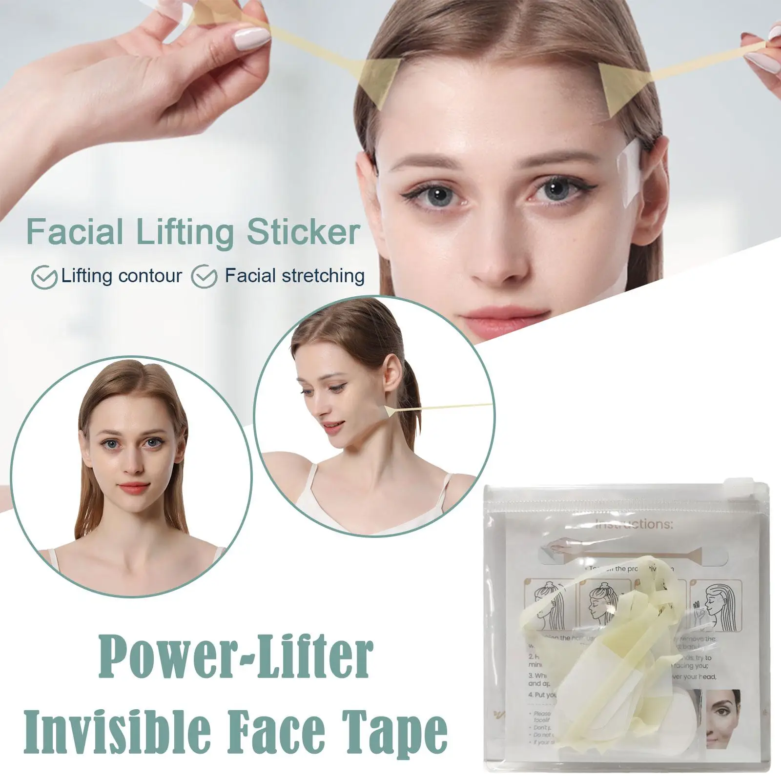 Adhesivo Invisible transparente para estiramiento Facial, herramientas de belleza para estiramiento Facial doble, vendaje adelgazante para la piel de la barbilla, 1 bolsa, A8F1