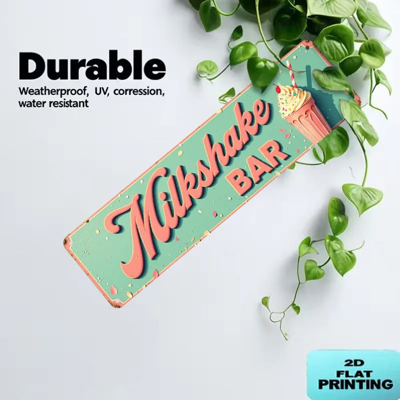 intage Milkshake Bar Metal Sign, Pastel Milkshake Graphic Retro Wall Decor,Plaque Great For Themed Parties & Nostalgic Events.