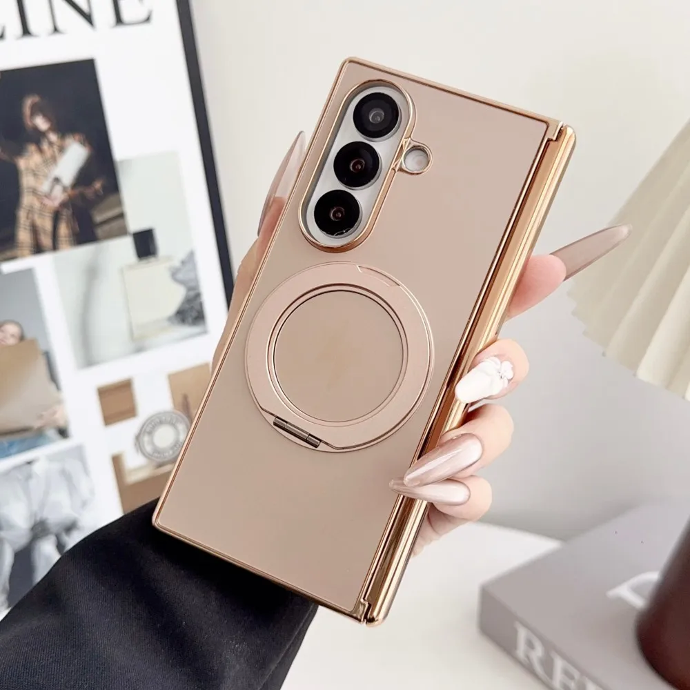 For Samsung Galaxy Z Fold 8 Ultra Case Hard PC Plating Ring Stand Magnetic Protective Back Cover For Z Fold 8 7 6 5 Phone Shell