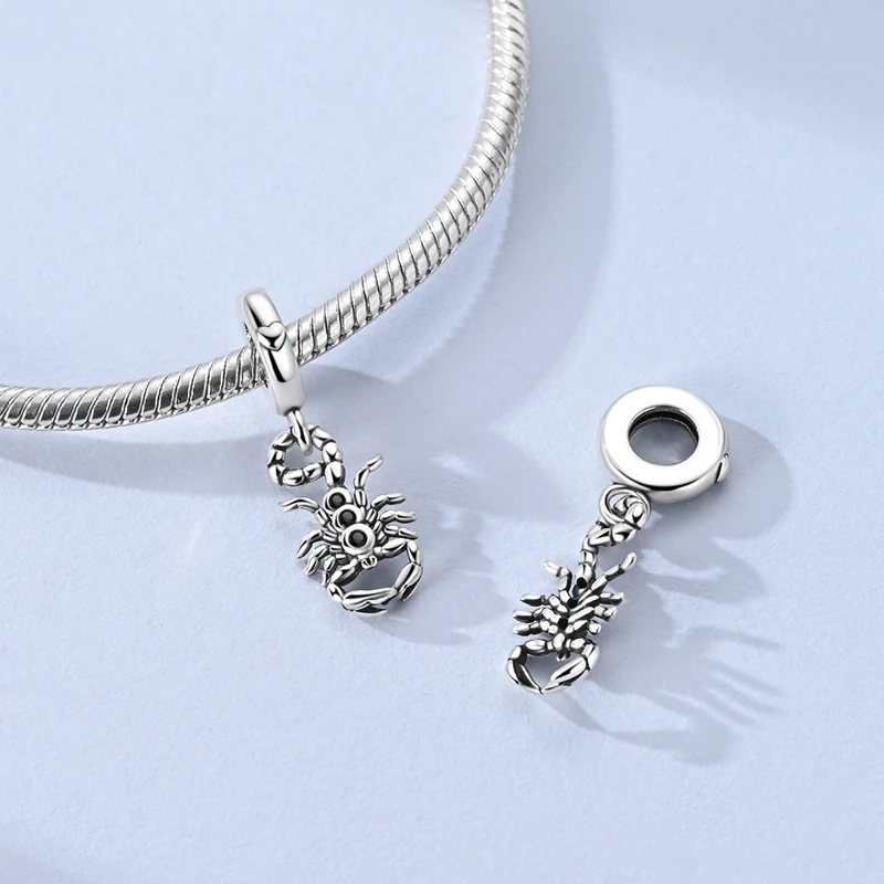 Original 925 Sterling Silver Bead Charm Scorpion Pendant Fit Original Bracelet Necklace For Men Women DIY Neutral Jewelry Gift