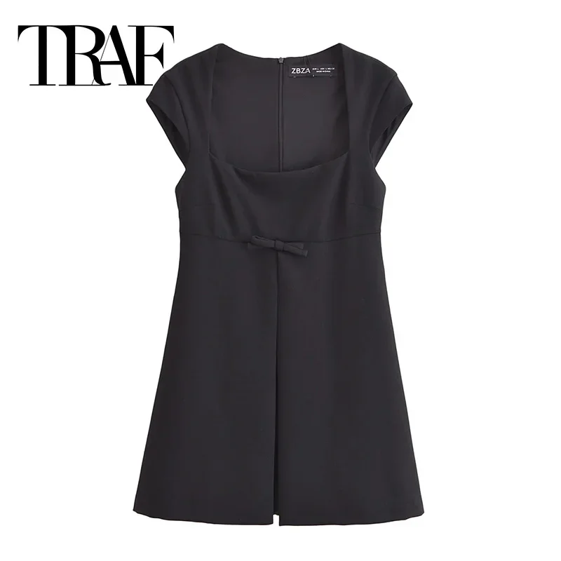 

TRAF Woman Short Black Playsuit Jumpsuit 2024 Women Square Neck Short Sleeve Elegant Party Jumpsuit For Women Summer Overalls