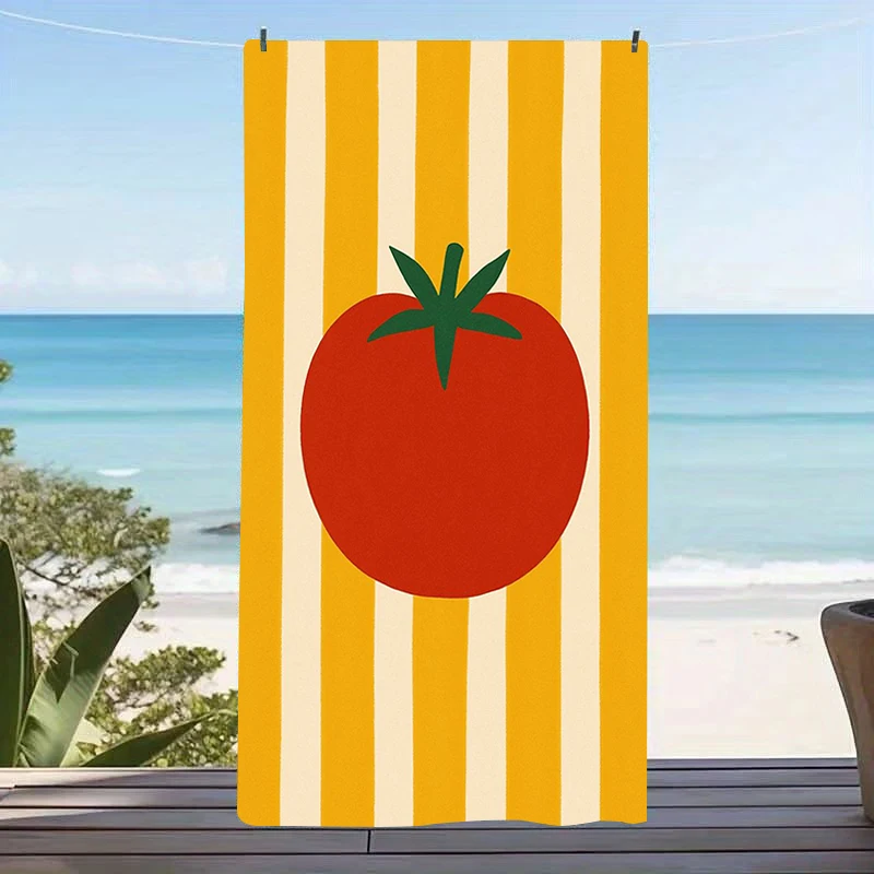 Toalla de playa a rayas con estampado de tomate, microfibra suave de secado rápido y ligera para viajes y natación
