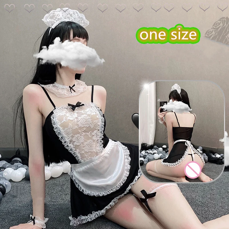 Sexy Lingerie Women Cosplay Lolita Uniform French Apron T panties Maid Babydoll Dress Erotic Underwear Role Play Costumes sets