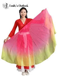 Big Size Fan Veil Soft Chiffon Fabric Gradient Flowy Opening Dance Props Flexiable Handle Round Circle Adults Show Costume Long