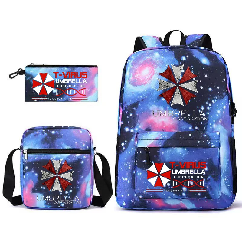 UMBRELLA CORPORATION Backpack 3pcs Resident Evil Women Men Backpack Travel Bag Schoolbag for Teens Laptop Mochila GIFT