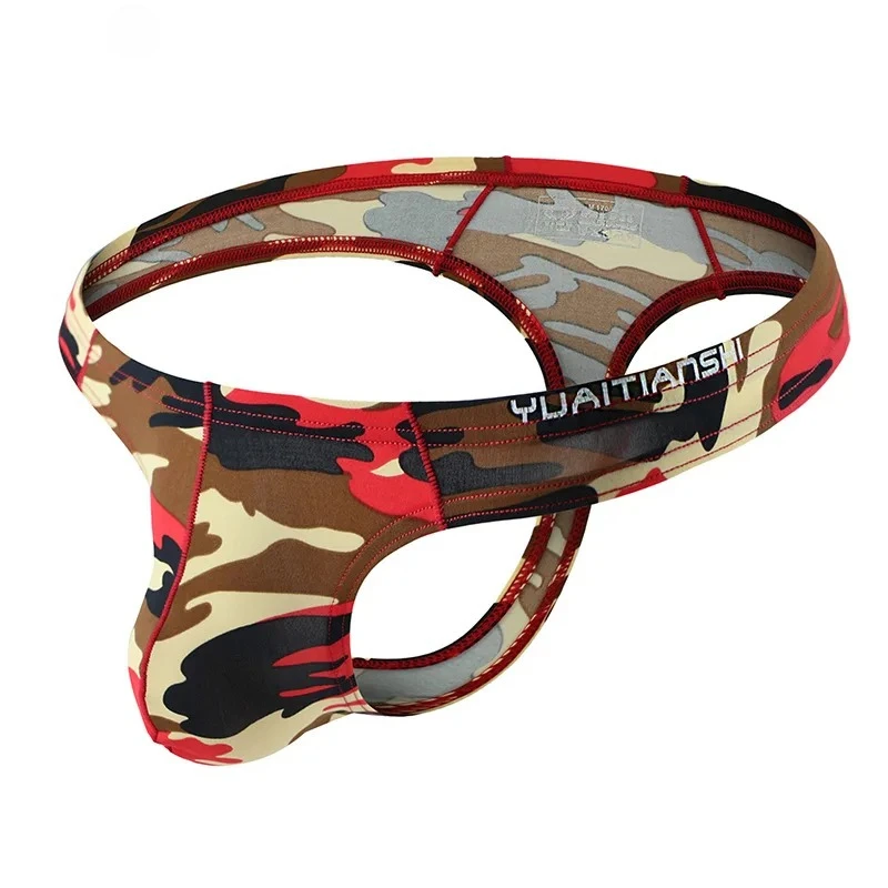 

Camouflage Ice Silk Thongs for Men Sexy U Convex Pouch G-string Gays Eritoc Open Buttocks Intimate Underwear Breathable Knickers