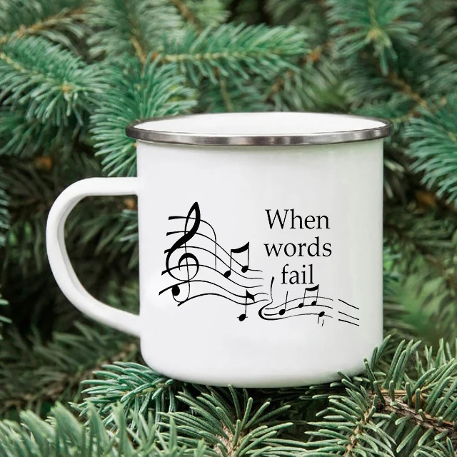 When Words Fail Music Speaks Personalized Enamel Coffee Mugs Couples Party Wine Beer Drink Juice Cup Creative Music Teacher Gift