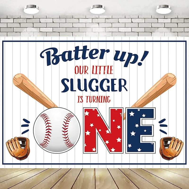 Happy 1st Birthday Photography Backdrop Boy Slugger Background White Stripes Baseball Theme Party Decorations Banner Baby Shower