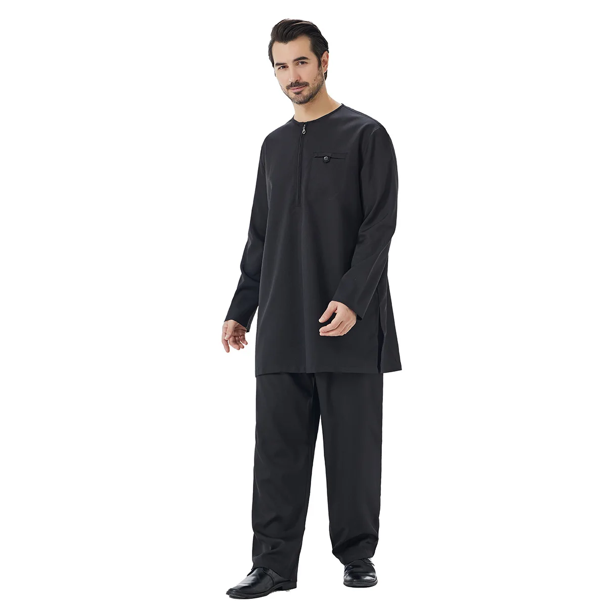 

New Muslim Robe Arab Men Set Ramadan Solid Colors Pakistan Arabia Turkey Abaya Male 2 Piece Set Tops and Pants Islamic Clothing