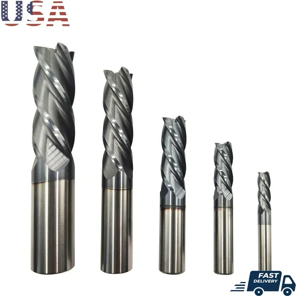 Carbide Square End Mill Set 5pcs HRC 45 Deg Single End 4 Flute AlTiN Coating Mill Bits