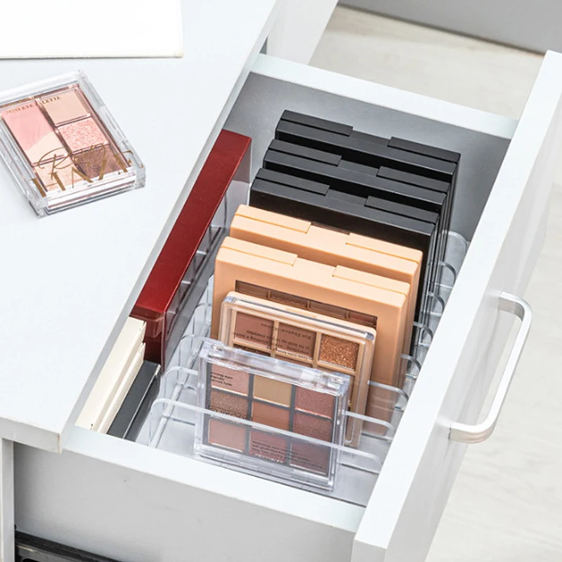 Organizador de maquillaje, caja expositora multicelular de escritorio, estante para cosméticos, colorete, bandeja de plástico para sombra de ojos de 7 compartimentos, caja de almacenamiento