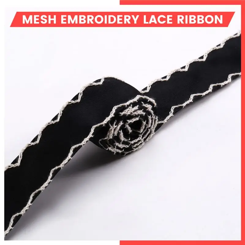 ABJI-2PCS Mesh Embroidered Lace Ribbon 50Yards DIY Handmade Bow Headdress Gift Wrap Birthday Wedding Decoration Materials