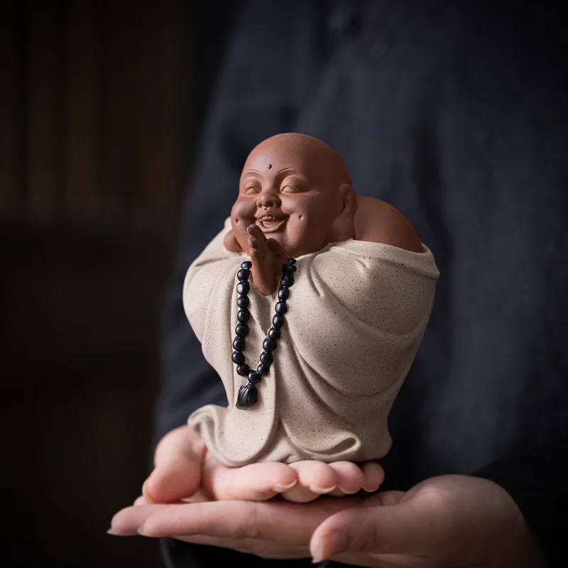 Creative Purple Sand Maitreya Tea Pet, Foyer, Antique Shelf, Attracting wealth, smiling face Buddha Tea Room Decoration