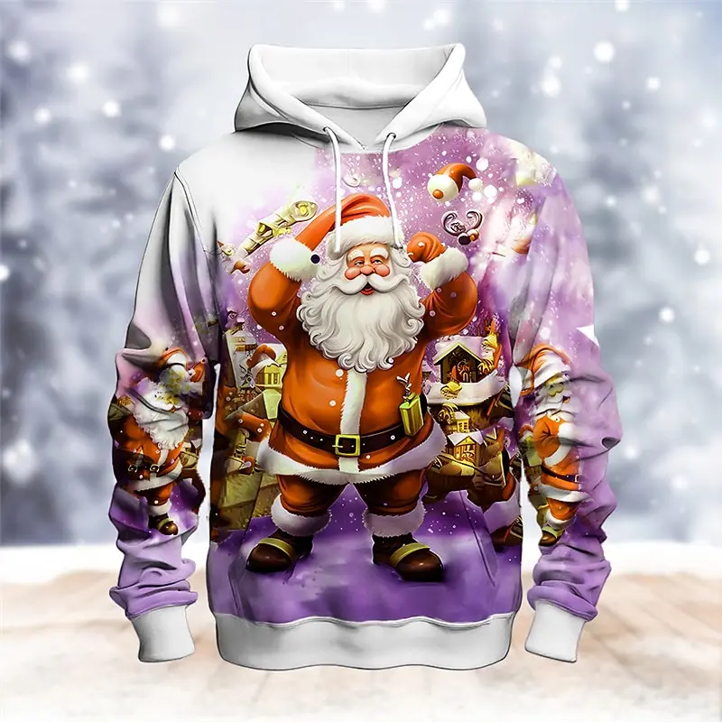 Funny Santa Claus 3D Print Men's Hooded Shirt Fashion Elk Pattern Christmas Clothing Autumn Loose Sweatshirts Unisex X'mas Tops