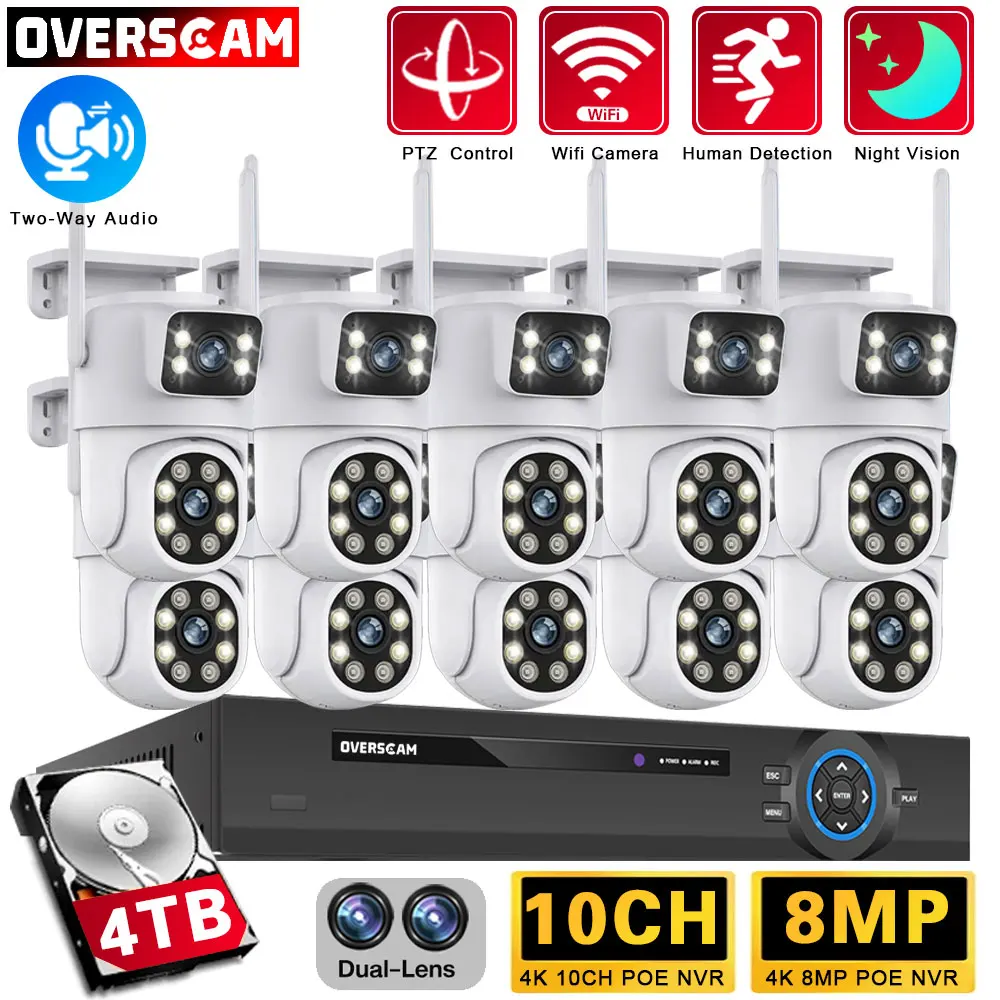 

Auto Track 8MP 4K Wireless Surveillance PTZ System Dual Lens WIFI Camera IP Home Security 10CH 8CH POE NVR Video H.265 CCTV Kits