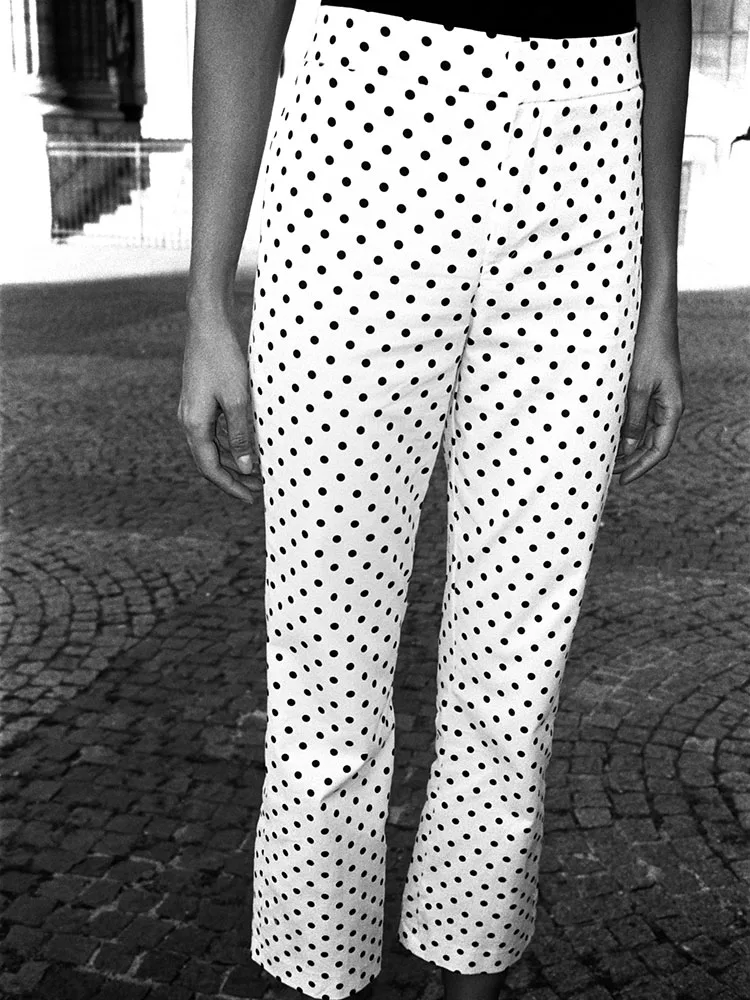 خريف 2025 جديد المرأة عالية الخصر البولكا نقطة متوهج السراويل مستقيم قطع Faionable العرقية ارتداء المرحلة زي السيدات الجينز #2