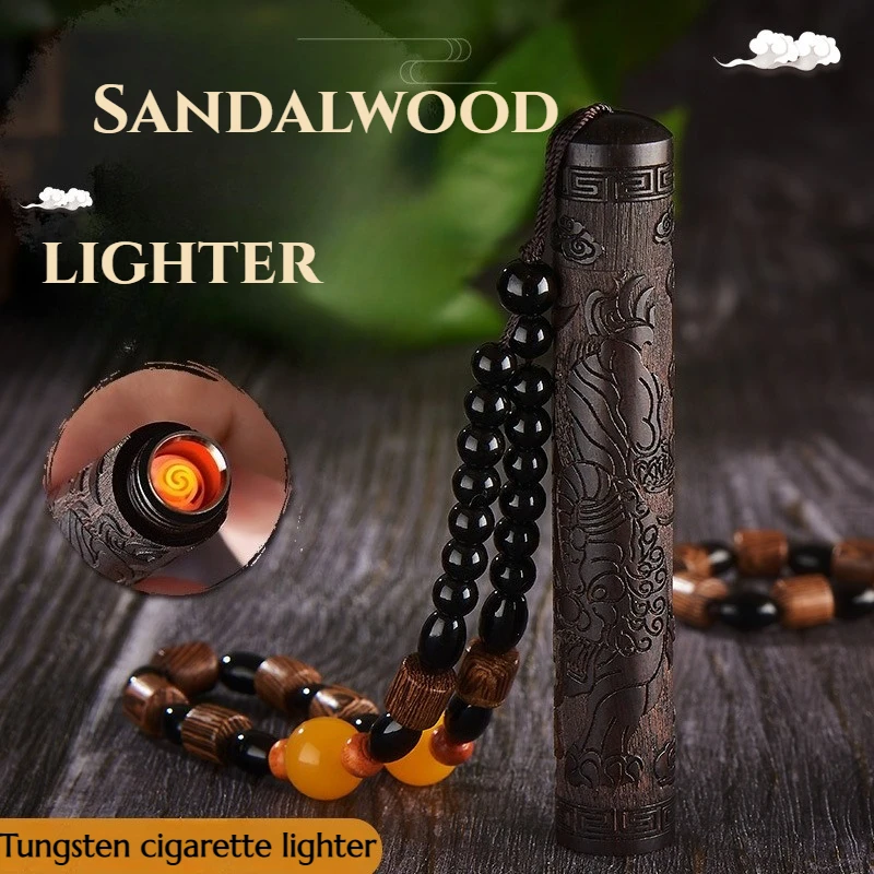 

Ebony Solid Wood Props Incense Lighter Rechargeable Lighter Personalized Creative Men's Cigarette Lighter Blow Retro Fire Fold