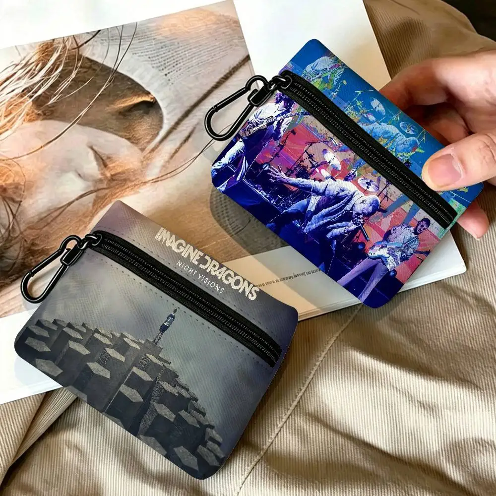 Rock Band I-Imagine D-Dragons Oxford Fabric Mini Coin Wallet Smooth Zipper Hanging Design Multi-use Small Storage Bag For Travel