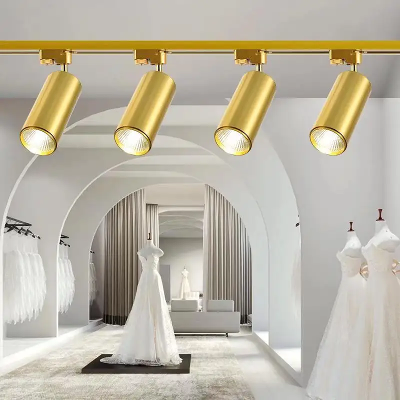 Goldene Schienenstrahler 220V LED-Schienenleuchte COB-LEDs Drehbare Deckenlampe für Wohnzimmer, Bar, Bekleidungsgeschäft, Laden, Gang – Detail 7