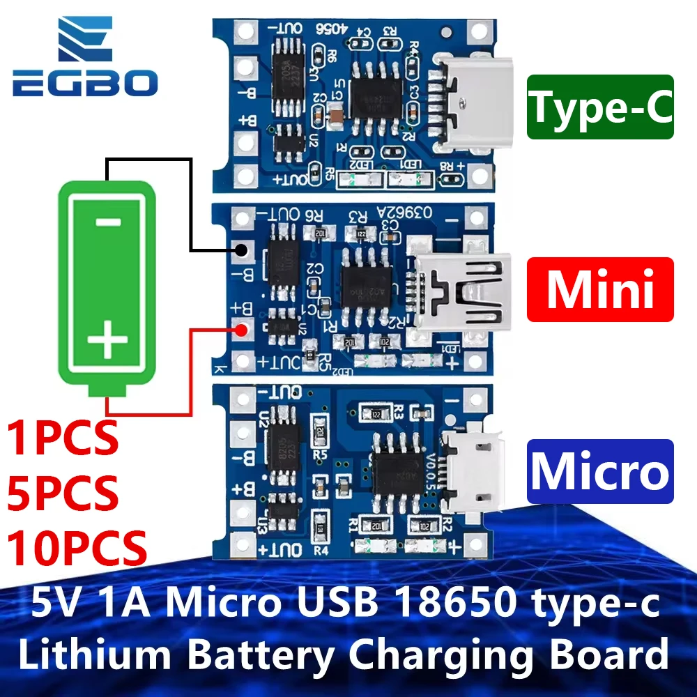 لوحة شحن بطارية ليثيوم يو إس بي ميكرو من النوع سي ، وحدة شاحن ، حماية ، وظائف مزدوجة ، TP4056 ، Mini ، 5V ، 1-10