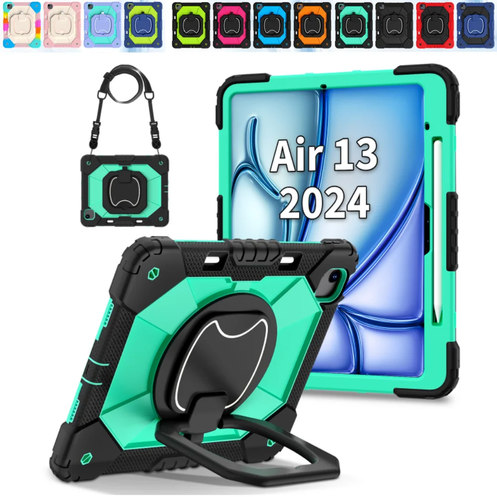 Heavy Duty Protection Case for iPad Air 13 2024 13 inch 360° Rotating  Grip Cover with 180 Adjustable Stand & Shoulder Straps