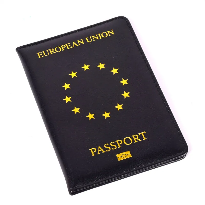 New Logo European Union Passport Cover Black PU Leather Covers for Passports Travel Wallet Organizer Passport Holder