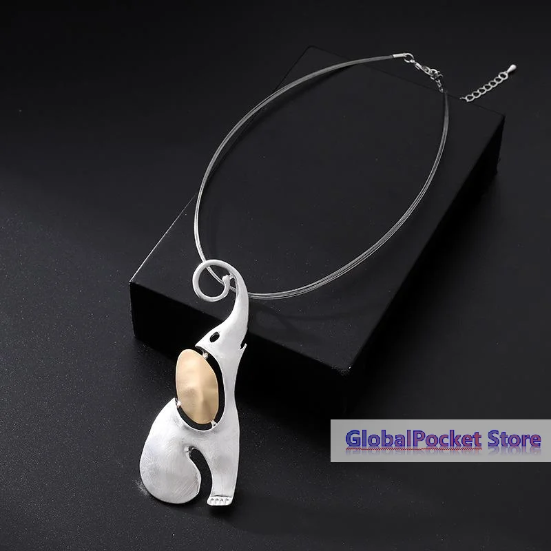 [TG823]Vintage Elephant Shape Collares Neck Chokers For Women Niche And Unique Animal Suspension Pendants Necklace Jewelry Gift