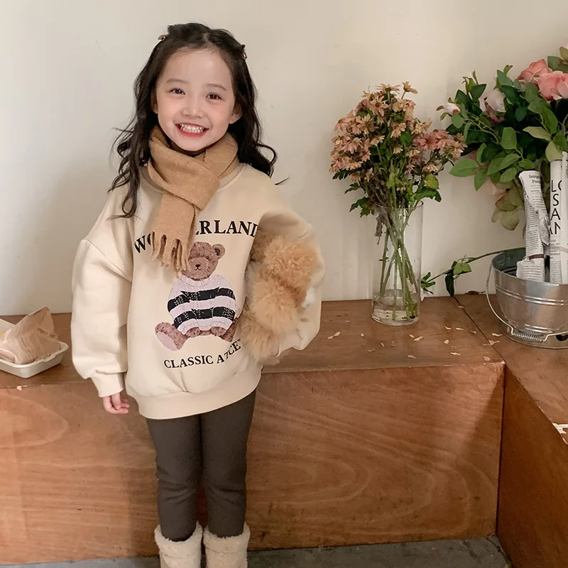 

Girls' Sweater 2022 Winter New Style Children's Cartoon Bear Fleece Sweater Baby Westernized Pullover