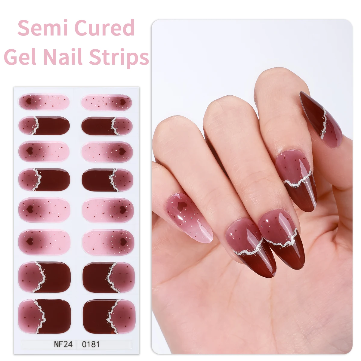 16 punte francesi semi curate gel strisce per unghie San Valentino amore gel smalto avvolge adesivo gel a copertura totale a lunga durata decorazione per unghie