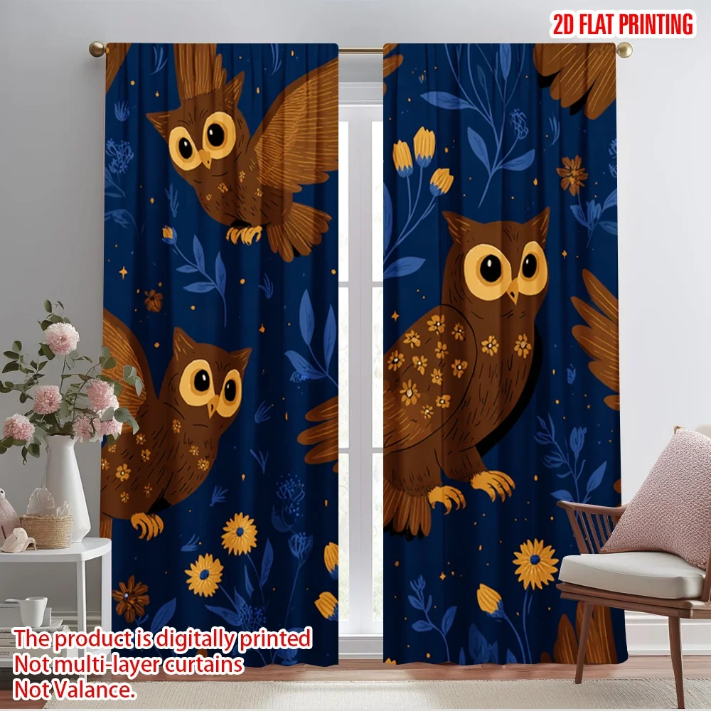 

2pcs 2D flat printing Curtains Brown Owls Nature Polyester Without Electricity Festive Curtains for Holiday Decor