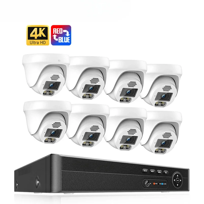 8 Cam Channel With Led Face Detection Network Camera8Mp Surveillance 5Mp Dome Ip Cctv Kit Wired Security Camera