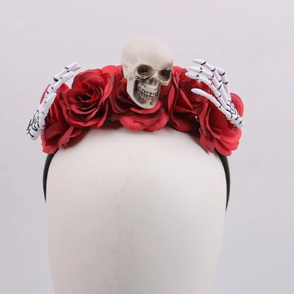 

Funny Rose Flower Halloween Headband Bat Gothic Branch Hair Hoop Non-slip Skull Halloween Flower Crown Ghost Festival