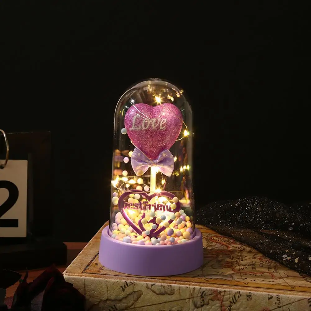 2 Pcs Love Heart in A Dome LED Light Up Heart Ornament Anniversary Valentine's Day Christmas Birthday Gift for Her Wife Mom