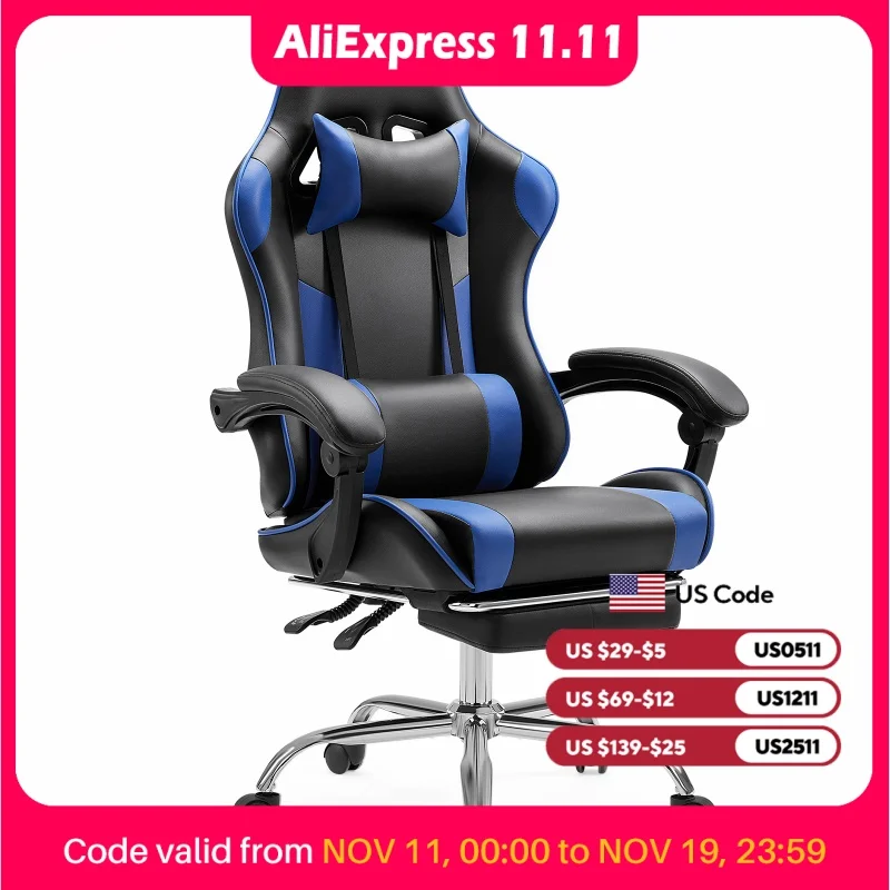 JHK Ergonomic Racing Gaming Chair Adjustable Swivel PU Leather with Headrest and Lumbar Support For Office Computer Living Room