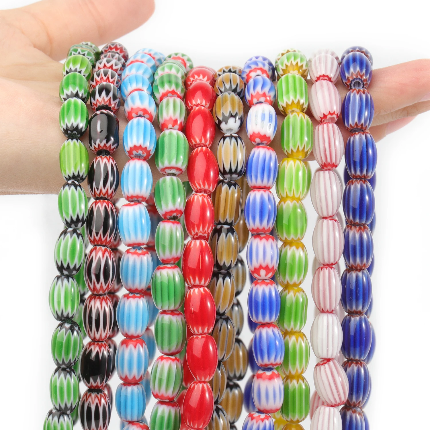 10color Millefiori Lampwork Murano Beads 12x8mm Oval Shape Bead Diy Loose Beads for Jewelry Making Handmade Bracelet Accessories