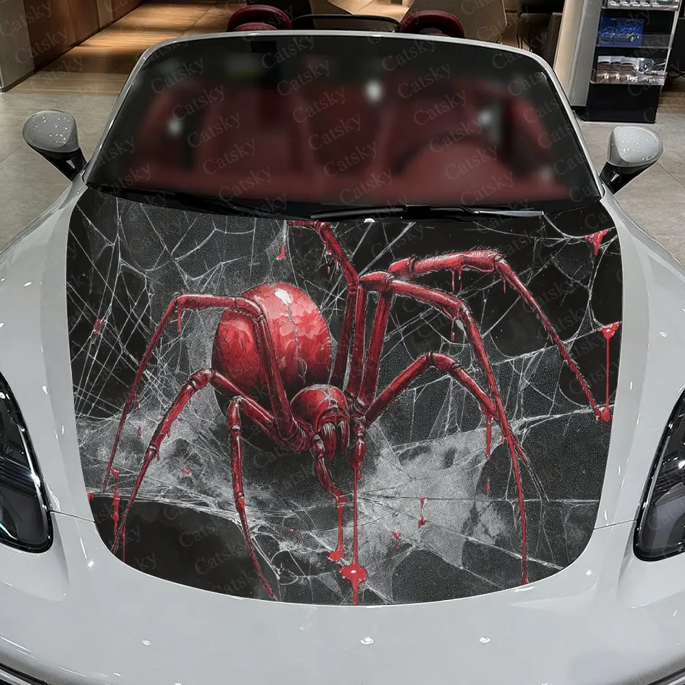 블러드 스파이더 코일링 카 비닐 랩, PVC 소재 방수 자동차 후드 스티커, 자가 접착 스크래치 방지 스티커 (엔진용)
