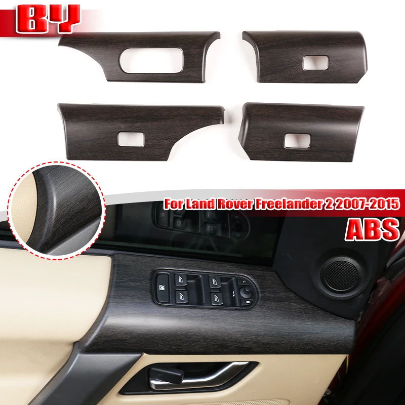 For Land Rover Freelander 2 2007-2015 Car Window Lift Button Switch Frame Cover Trim ABS Oak Grain 4 Pcs Interior Accessories