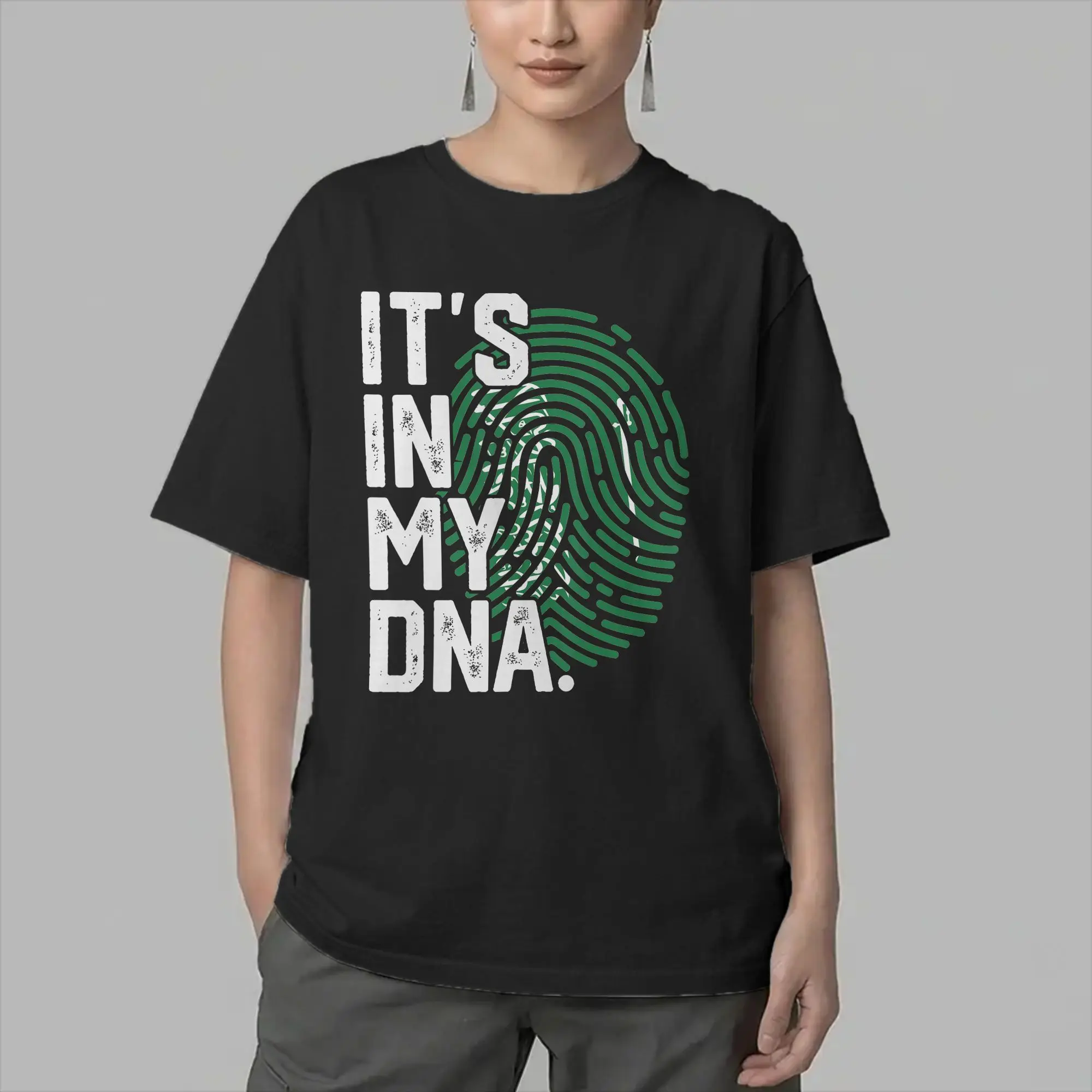 Men's T-Shirts Saudi Arabia Roots Flag Fingerprint  Novelty Pure Cotton Tees Short Sleeve  T Shirts Crew Neck Tops Birthday Gift