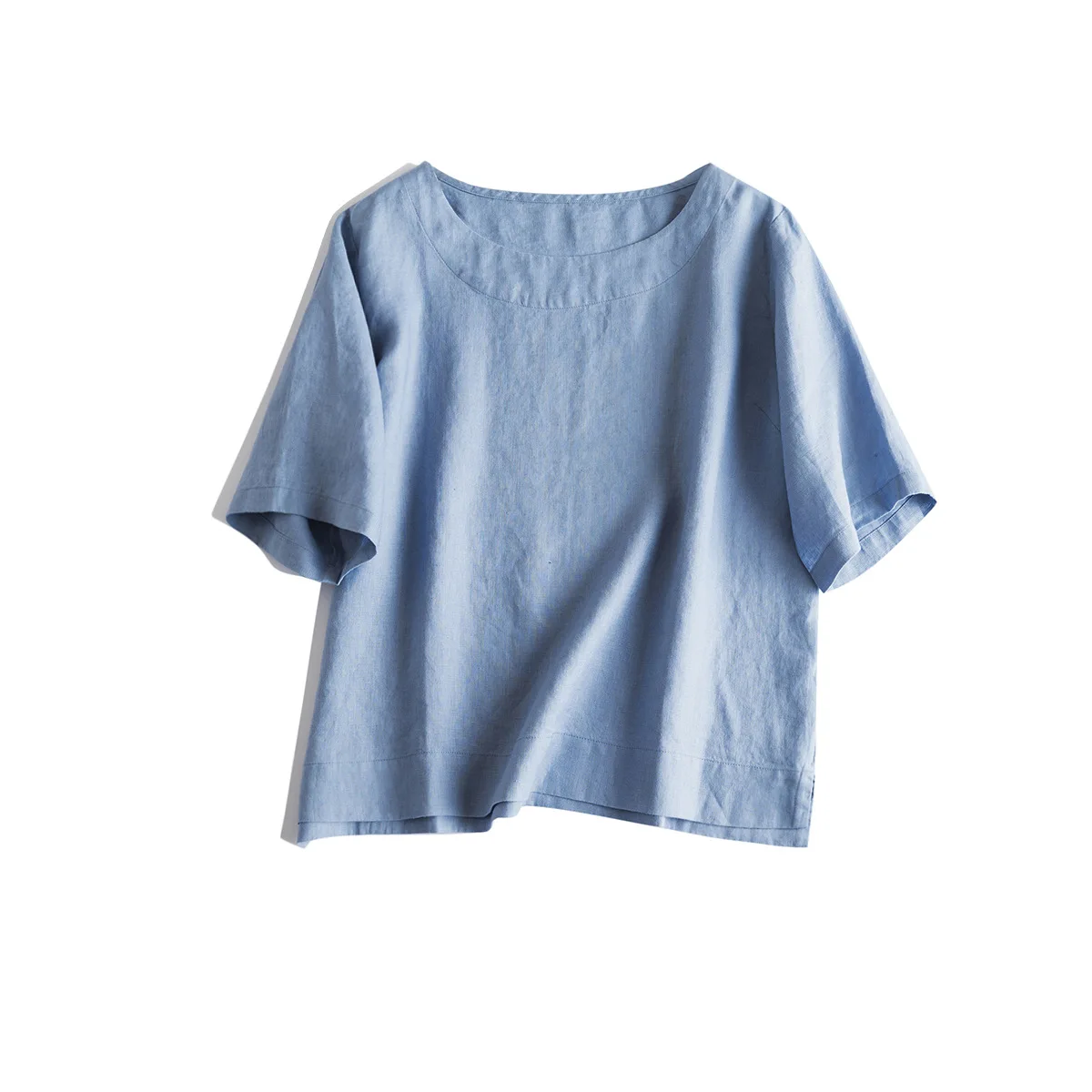 

Dave&di Linen Art Fresh Refreshing Breathable Basic Round Neck Mid Sleeve Women's Shirt Blouses Women's Clothes Shirts Tops