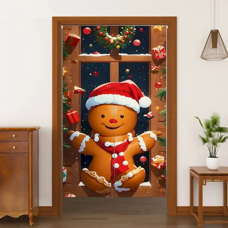 VIKAMA Gingerbread Snowman Wreath Noren Door Curtain, 6 Designs, Doorway Decor for Bedroom Living Room Kitchen