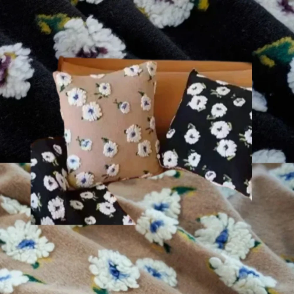 

Knitted Jacquard Fabric Autumn Winter Thick Small Daisy Blanket Dress Woolen Cloth Decorative Shoes Hats Fashion Sewing by Meter