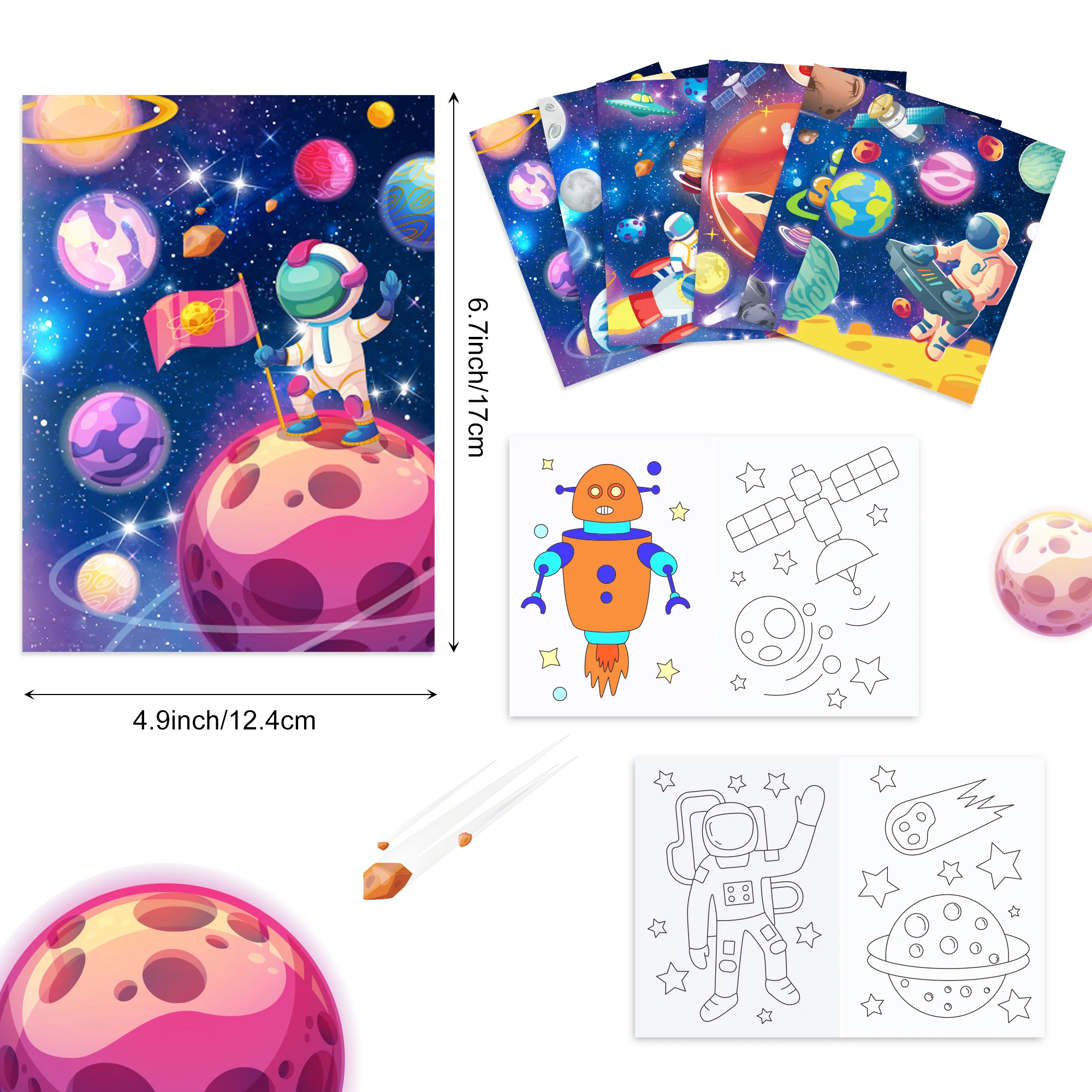 6/12/24Pcs Space Astronaut Mini Coloring Books Planet Rocket Birthday Party Graffiti Drawing Book DIY Drawing Gift Supplies
