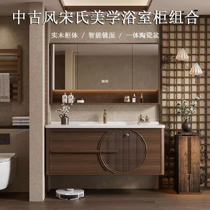 

bathroom cabinet, bathroom ceramic integrated basin, oak solid wood face wash basin, wash table