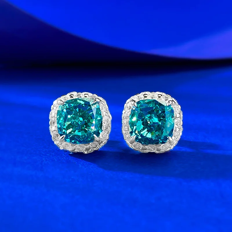 

Серьги из серебра S925 с цирконами 8*8 мм, квадратной формы, с огранкой «Ледяной цветок», роскошный комплект, женские украшения