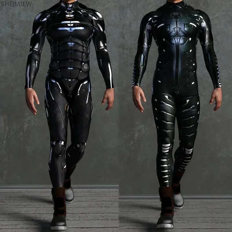 

l2025l Хэллоуин Мужчины Женщины Косплей Череп Костюм Стимпанк Эластичные Боди Киберпанк Механическая Броня Комбинезон Хэллоуин Часть