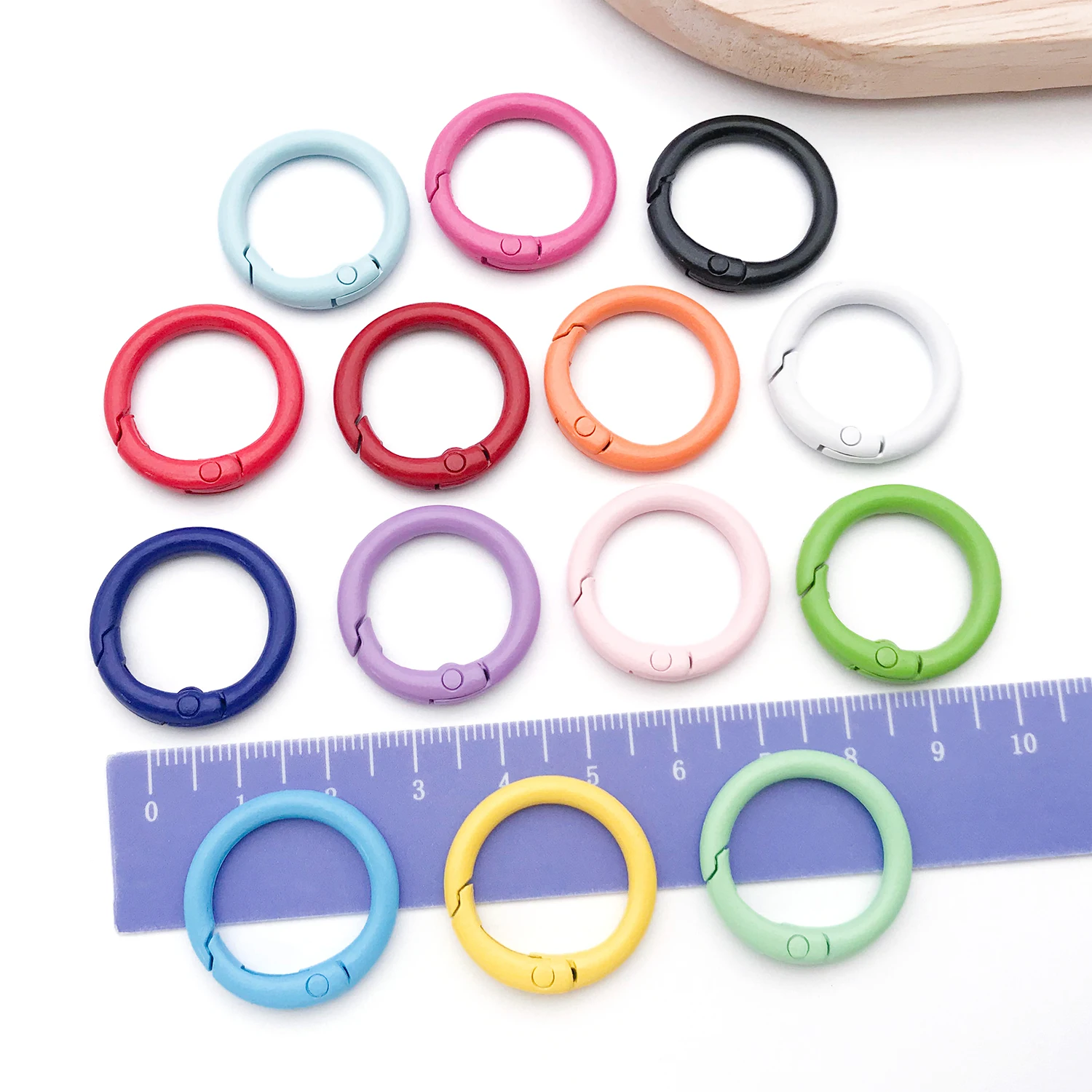 30pcs 24x24mm painted color round spring buckle series hook, suitable for key chain clip DIY jewelry buckle connector. view 2