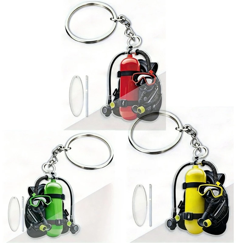 LLavero de buceo de simulación 2D, llavero plano con aletas de buceo, soporte para llavero, equipo de buceo, decoración colgante para mochila