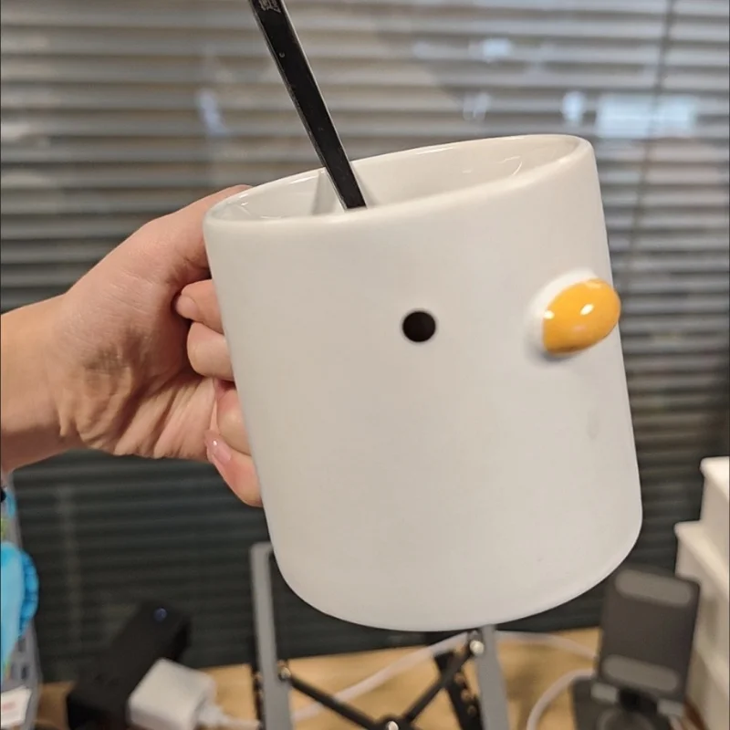 400ML Cartoon Chick Shaped Ceramic Mug with Handle Cute Kids Porcelain Coffee Tea Cup for Breakfast Milk Juice Water White